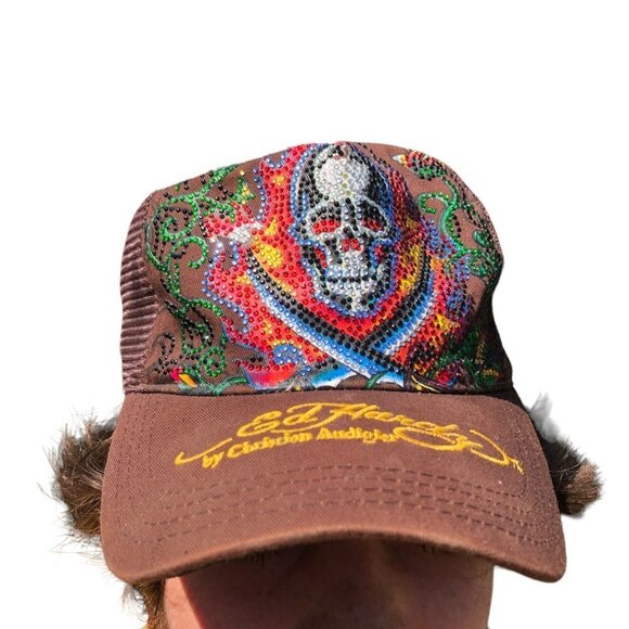 Vintage Ed Hardy By Christian Audigier Studded Skull Hat - Picture 2 of 12